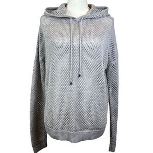 One Grey Day Open Weave Sweater Hoodie Gray Drawstring All Season Size Small